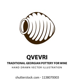 Qvevri. Traditional Georgian pottery for wine. Ancient Georgian handmade clay vessel for wine.
Wine theme hand drawn vector illustration.