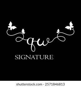 QW Handwritten initial letter, QW simple signature vector logo with butterfly shape variation, beauty, photography letter logo design. Q W