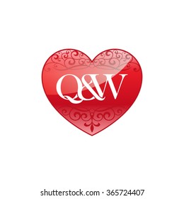 Q&W initial letter logo with ornament heart shape
