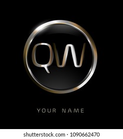 QW initial letters with circle elegant logo golden silver black background