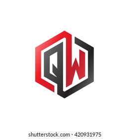 QW initial letters looping linked hexagon logo red black