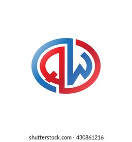 QW initial letters looping linked ellipse logo red blue