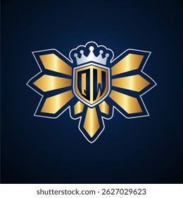 QW initial letters monogram logo for gaming with shield and eagle wing