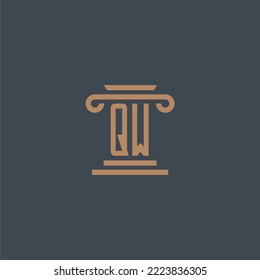 Monograma inicial QW para el logotipo de la firma de abogados con diseño de hitos