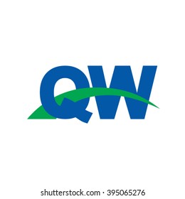 QW initial overlapping swoosh letter logo blue green