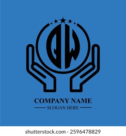 QW initials held within hands, symbolizing trust and protection. The circle represents unity, while stars highlight excellence and ambition.