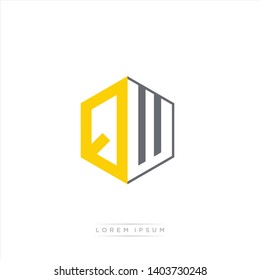 QW Logo Initial Monogram Negative Space Design Template With Yellow and Grey Color - Vector EPS 10