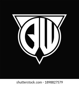 QW Logo monogram with circle shape and half triangle rounded on black background