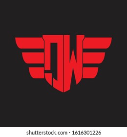 QW Logo monogram with emblem and wings element design template on red colors