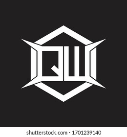 Monograma del logotipo QW con hexágono y plantilla de diseño de forma de cuatro ejes