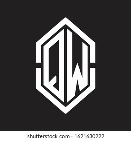 QW Logo monogram with hexagon shape and outline slice style with black and white