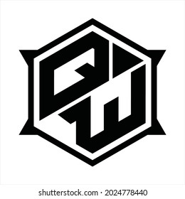 QW Logo monogram with hexagon and sharp shape design template