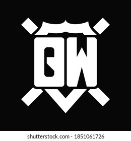 Monograma del logotipo QW aislado en forma de escudo con línea redondeada sobre fondo negro