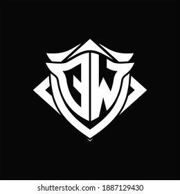 QW Logo monogram with shield and horn shape design template ON black background
