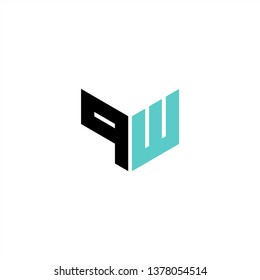 QW / PW Logo Letter Initial With Black and Light Blue Colors