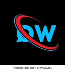 QW Q W letter logo design. Initial letter QW linked circle uppercase monogram logo red and blue. QW logo, Q W design. qw, q w