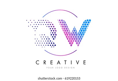 QW Q W Pink Magenta Dotted Bubble Letter Logo Design. Dots Lettering Vector Illustration