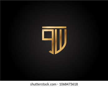 QW shield shape Letter Design in gold color