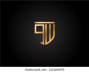 QW shield shape Letter Design in gold color
