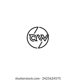 Logo y círculo del concepto del contorno simple de QW del diseño inicial del fondo blanco y negro