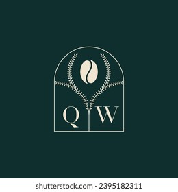 QW Einzigartige und einfache Logo-Design-Kombination aus Buchstaben und Kaffeebohne