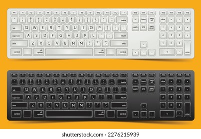 qwerty keyboard top view black and white colors