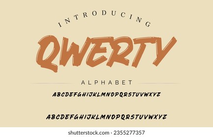 Qwerty Vintage Brush Script Modern Alphabet. Retro Typeface. Textured unique brush in alphabet style. Letters.Vector Alphabet. Exclusive Custom Letters.