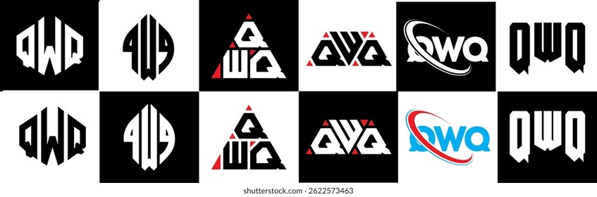 QWQ letter logo design in six style. QWQ polygon, circle, triangle, hexagon, flat and simple style with black and white color variation letter logo set in one artboard. QWQ minimalist and classic logo