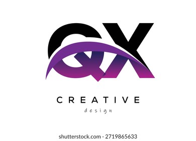 QX kreatives und modernes Logo-Design mit kreativem lila Welle abstraktes letzteres Logo-Konzept.