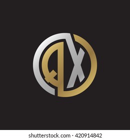 QX initial letters looping linked circle elegant logo golden silver black background