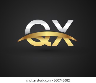 QX initial logo company name colored gold and silver swoosh design. vector logo for business and company identity.
