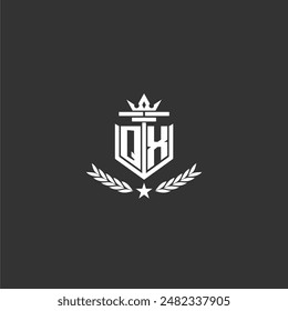 Diseño inicial del logotipo de la marca del monograma de QX para la Imagen del Vector de la corona