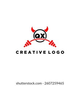 QX initial monogram for fitnes or gym logo with devil style design