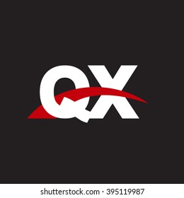 QX initial overlapping swoosh letter logo white red black background