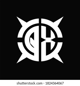 QX Logo monogram with four pieces circle slice design template on Black Background