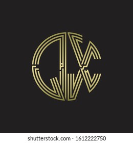 QX Logo monogram triple ribbon style line design template isolated with gold color