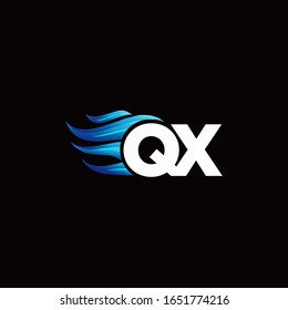 QX monogram logo with blue fire style design template