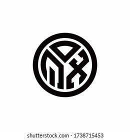 QX monogram logo with circle outline design template isolated on white background
