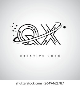 QX Orbit Monogram Logo – Futuristic Minimal Letter mark with Circular Line Art, Tech-Inspired Dots and Space Motion Concept for Modern Branding Identity