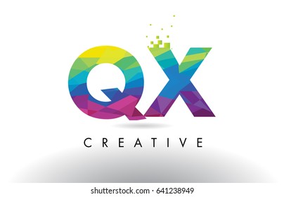 QX Q X Colorful Letter Design with Creative Origami Triangles Rainbow Vector.