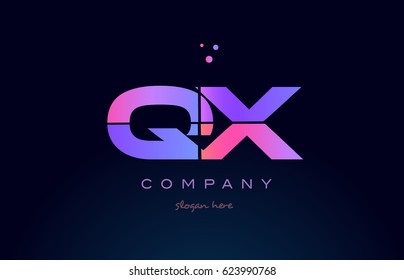 qx q x creative color blue background pink purple blue magenta alphabet letter company logo vector icon design