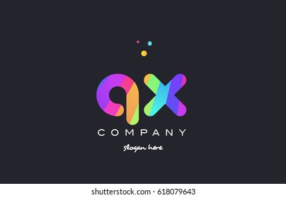 qx q x  creative rainbow green orange blue purple magenta pink artistic alphabet company letter logo design vector icon template
