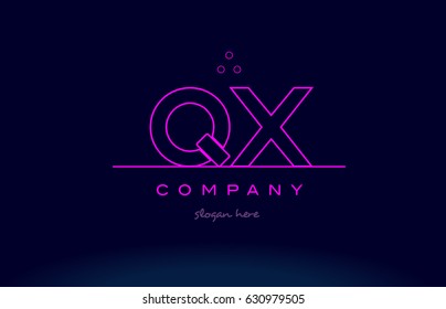 qx q x letter alphabet text pink purple dots contour line creative company logo vector icon design template