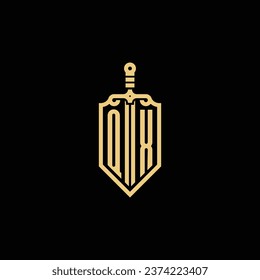 QX vintage shield and sword initial logo in high quality professional design that will print well across any print media
