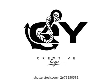 QY Criativo Monograma Último logotipo com âncora e design de corda