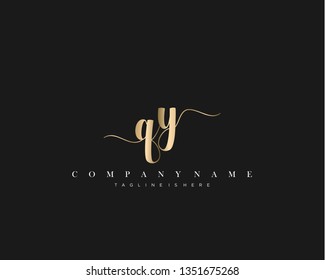 QY initial handwriting logo template with luxury color vector.