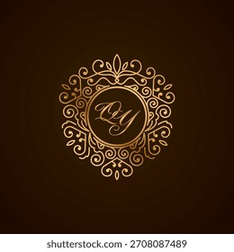 QY Anfangsbuchstabe Luxus-Monogramm-Logo, eleganter orangefarbener Schmuck, Emblem der Liebe Form Herz