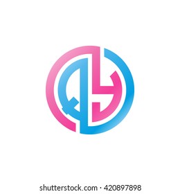 QY initial letters looping linked circle logo pink blue