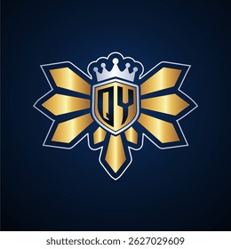 QY initial letters monogram logo for gaming with shield and eagle wing