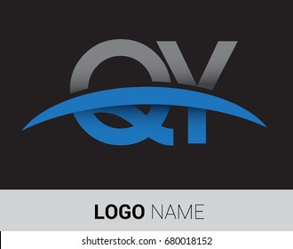 QY initial logo company name colored grey and blue swoosh design.